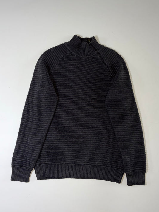 Vintage Armani Jeans AJ Ribbed Knit Asymmetric Zip Mock Neck Sweater (M)