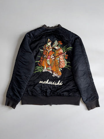 Maharishi Reversable Black Quilted Bomber Jacket Tiger Embroidery (L)