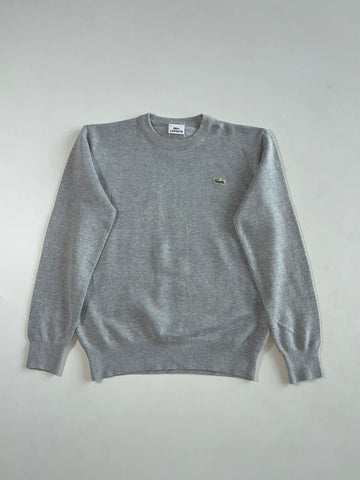 Lacoste Heather Grey Crewneck Knit Sweater with Croc Logo (S)