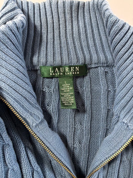 Lauren Ralph Lauren Blue Cable Knit Full-Zip Sweater (Gold Zips) Women’s (M)