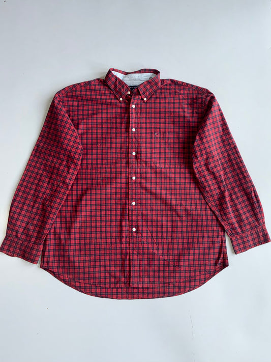 Tommy Hilfiger Plaid Button-Up Shirt – Red/Navy/Green  (2XL)