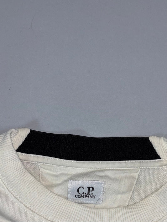C.P. Company Garment-Dyed Lens Crewneck Sweatshirt – Off-White/Cream (M)