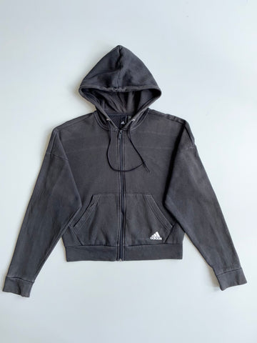 Adidas Black Cropped Zip-Up Hoodie – (S)