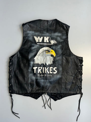 ZPremium Black Leather Bike Vest -Eagle Design (M/L)