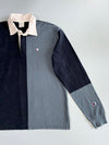 Champion Products Inc. Two-Tone Black Grey Colorblock Cream Collar Embroidered C Logo Rugby Long Sleeve T-Shirt (L)
