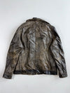 Vintage Lapel Men Distressed Leather Jacket with Ribbed Knit Collar (Xl)