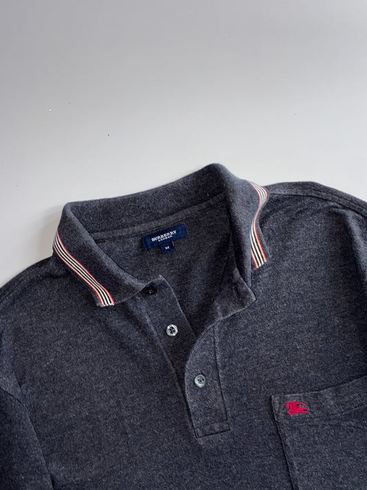 Burberry London Long Sleeve Polo Shirt Charcoal Grey (L)