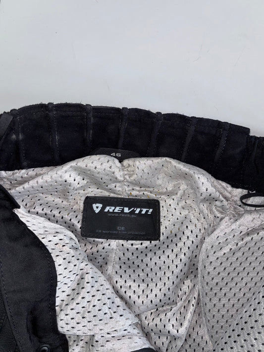 Rev’it! Black Leather Motorcycle Pants with CE Knee Protection & Stretch Panels (W-34/L-40)
