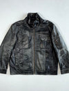 San Remo Vera Pelle Black Distressed Leather Jacket – Stand Collar & Cargo Pockets, Italian Label (XL)