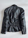 Classic Gear Black Leather Biker Jacket with Belt & Quilted Shoulders (L)