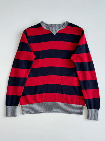 Tommy Hilfiger Red & Navy Rugby Stripe Knit Sweater (S)