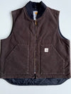Vintage Carhartt V02 Dark Brown Duck Canvas Quilted Lined Vest – (XL)