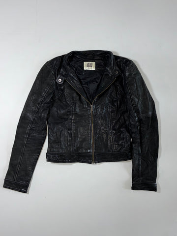 Vero Moda | Black Leather Biker Jacket – Snap Collar | (S)