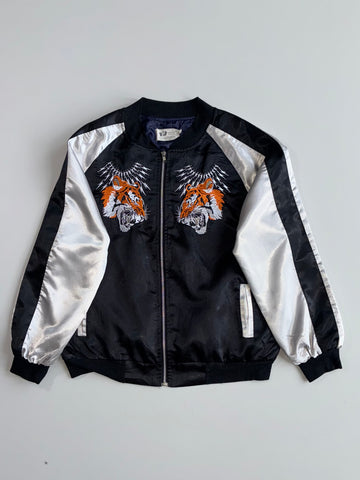 Japanese Tiger Embroidered Satin Souvenir Bomber Jacket (M)