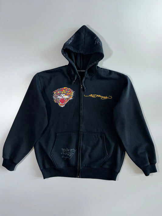 Ed-Hardy Streetwear Hoodie Black Tiger Graphic (XL)