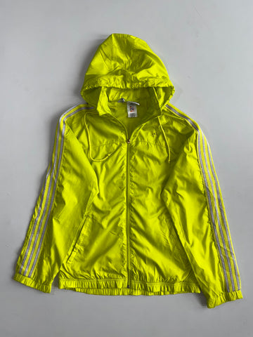 Adidas | Neon Yellow Three Stripe Hooded Windbreaker (M)