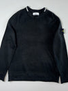 Stone Island Black Knit Crewneck Sweater – Tipped Collar & Compass Badge (M)