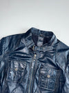 Vintage Gipsy Navy Blue Leather Racer Jacket – Contrast Stitch Women’s (S)