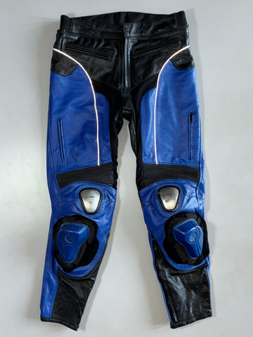 Goyamoto Blue/Black Leather Motorcycle Pants With Sliders  (W:34|L:40)