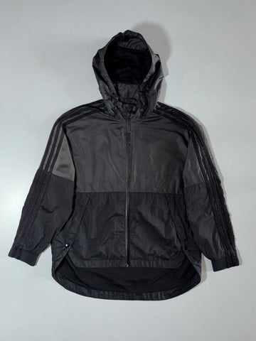 Adidas Black & Grey 3-Stripes Lightweight Hooded Windbreaker Jacket (M/L)