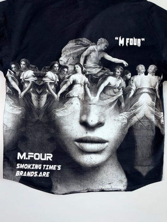 M.Four Smoking Time’s Renaissance Graphic Button-Up Shirt Black (XL/2Xl)