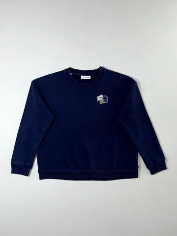 Lacoste Navy Blue Logo Patch Crewneck Sweatshirt (S)