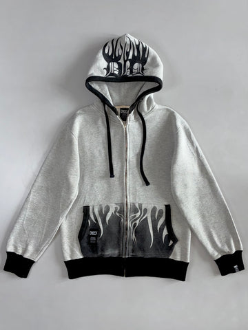 Double Diamond “I Am Hot” Grey Flame Graphic Zip Hoodie (M)