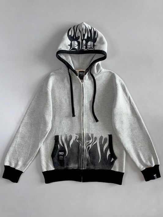 Double Diamond “I Am Hot” Grey Flame Graphic Zip Hoodie (M)