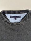 Tommy Hilfiger Charcoal Grey Crewneck Knit Sweater – Chambray Neck Detail (XL)