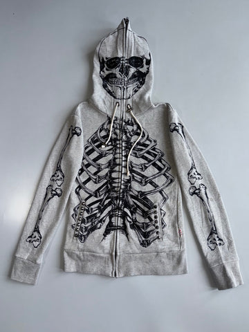 ASNDSP | Grey Skeleton Print Zip Hoodie | (S)