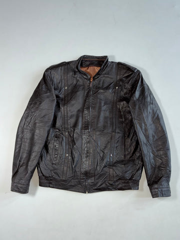 Vintage Dark Brown Leather Zip-(S)