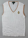 Lauren Active Ralph Lauren Cable Knit Sweater Vest — White w/ Crest Logo, Women’s (XS)