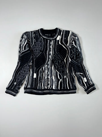 Vintage 3D Textured Knit | Monochrome Abstract Sweater | (S)
