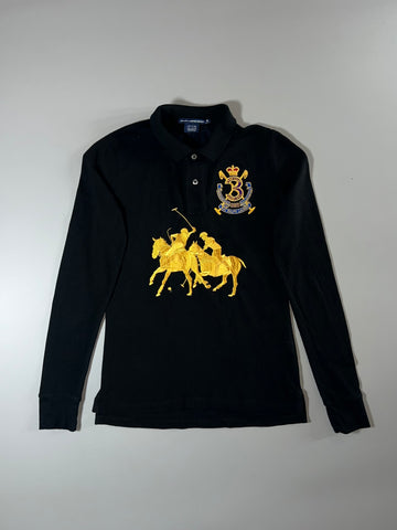 Ralph Lauren Sport Big Pony Triple Crown Crest Long Sleeve Polo – Black/Gold women's (XS)