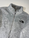 The North Face Grey Sherpa Fleece Jacket – “Never Stop Exploring” Patch (S)