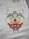 Coogi Multicolor Stitch White Denim Shorts embroidered (W:44) (L:26)