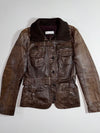 Bata "And More" Belted Leather Jacket  Brown, Knit Collar Vintage Women’s (S)
