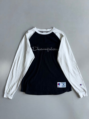 Champion Raglan Long Sleeve Tee – Black/White (M)