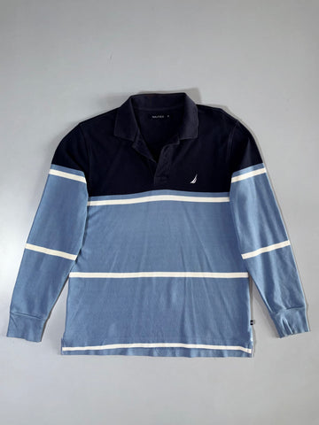Nautica Colorblock Striped Rugby Polo Navy/Blue (L)
