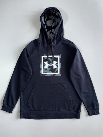 Under Armour Camo Box Logo Hoodie Black Fleece Lined Camo Hood (L)