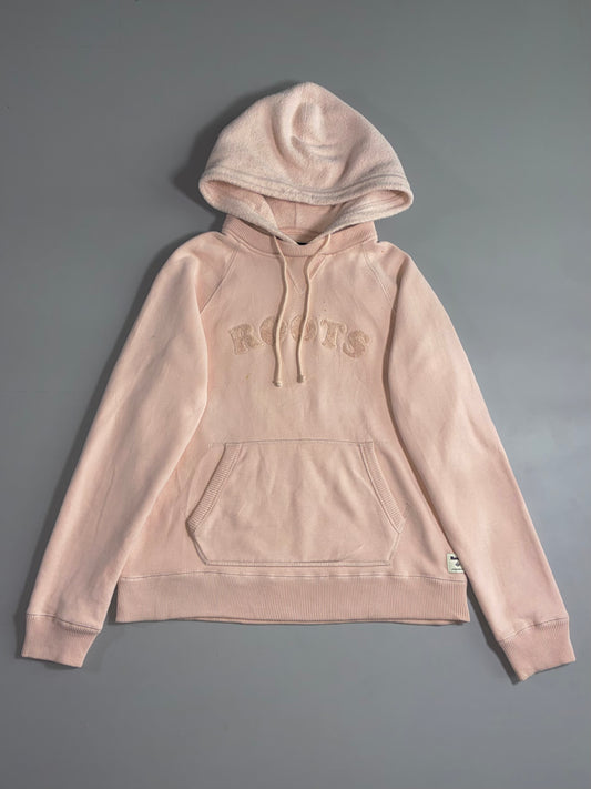 Roots Light Pink Embroidered Logo Pullover Hoodie (M)