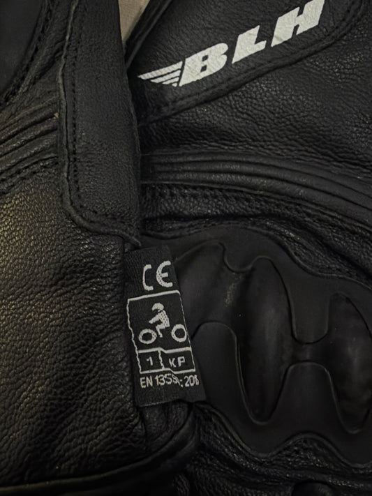 BLH Black Leather Motorcycle Racing Gloves (Protected)