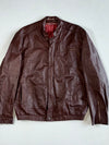 Oxblood Brown Leather Café Racer Jacket with Zip Cuffs (L)