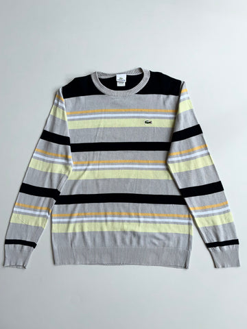 Lacoste Grey & Yellow Striped Knit Sweater | Size (L)