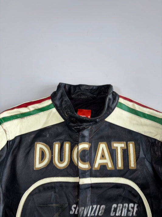 Ducati x Dainese | “Servizio Corse Borgo Panigale” Leather Racing Jacket | Black/Cream/Tricolore (S)