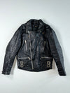 Vintage Black Leather Double Rider Biker Jacket with Buckles (M)