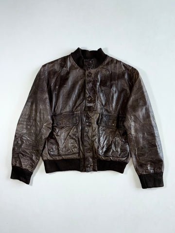 Vera Pelle Brown Leather Bomber Jacket, Made in Italy (L/XL)