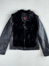 Ecrase Black Fur Front Leather Zip Jacket, Women’s (S)