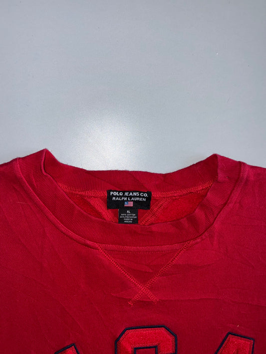 Polo Jeans Co. Ralph Lauren USA Arch Logo Crewneck Sweatshirt | Red (XL/2XL)