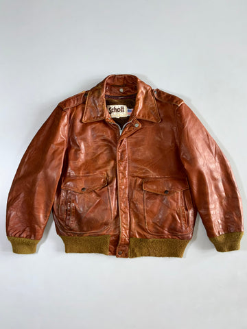 Schott NYC Brown Pure Leather Bomber Jacket Made in USA (M/L)
